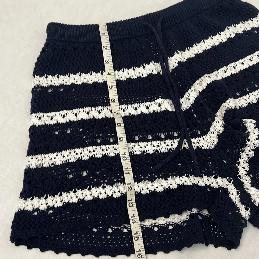 HOUSE OF HARLOW 1960 BLUE & WHITE KNIT COTTON SHORTS MEDIUM